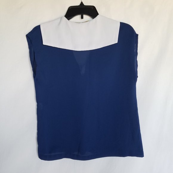 Navy Sailor Stripe Bell Sleeve Blouse Ruffle Collar main image 0